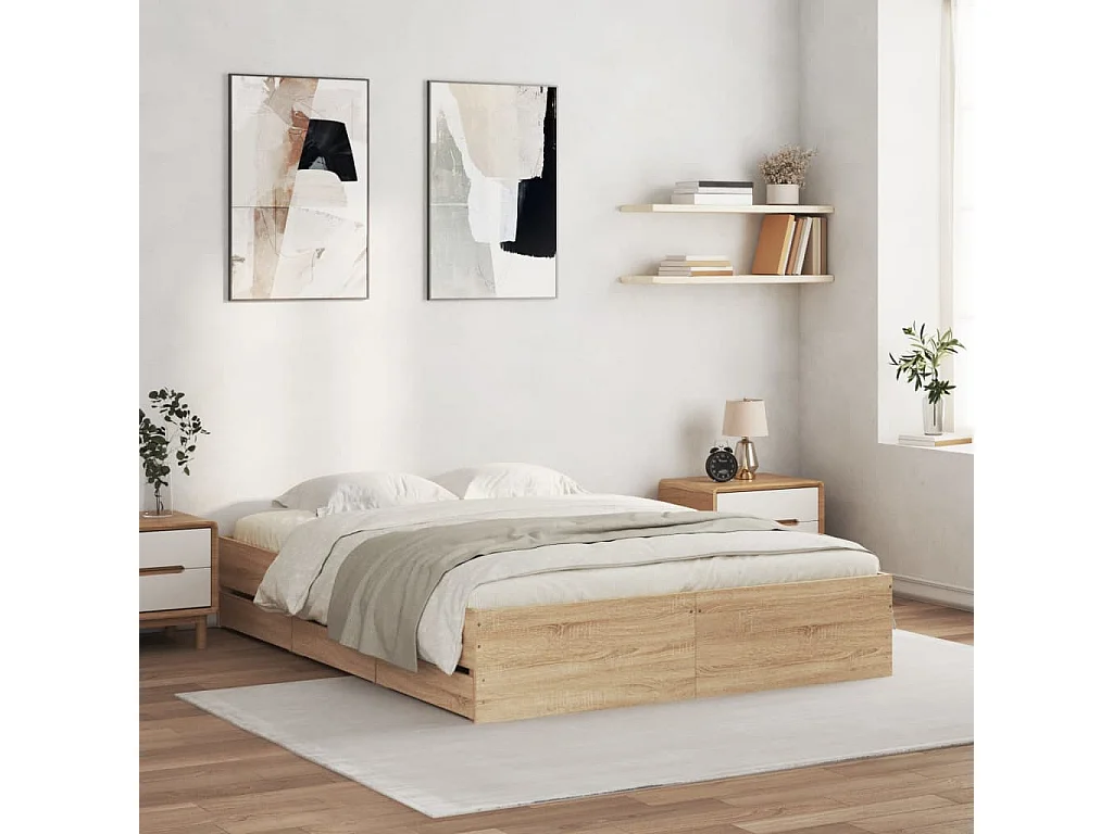 Cadre de lit avec tiroirs sans matelas chêne sonoma 150x200 cm