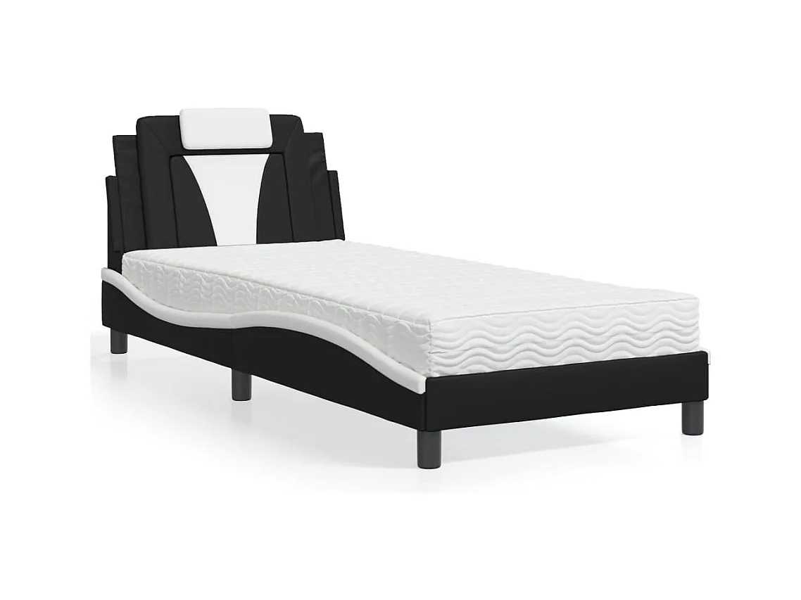 Lit avec matelas noir et blanc 90x200 cm similicuir