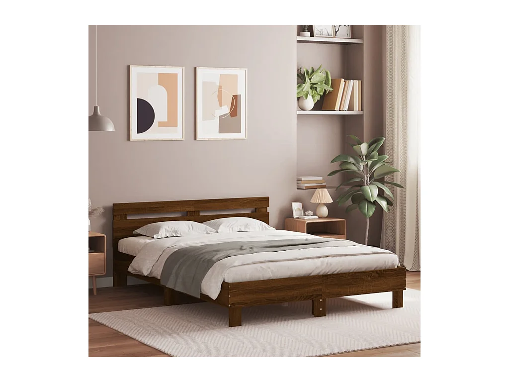 Cadre de lit avec LED sans matelas chêne marron 140x190 cm