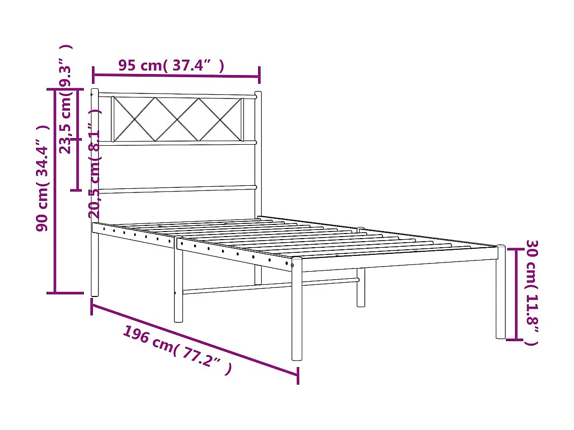 Cadre de lit métal sans matelas avec tête de lit noir 90x190 cm