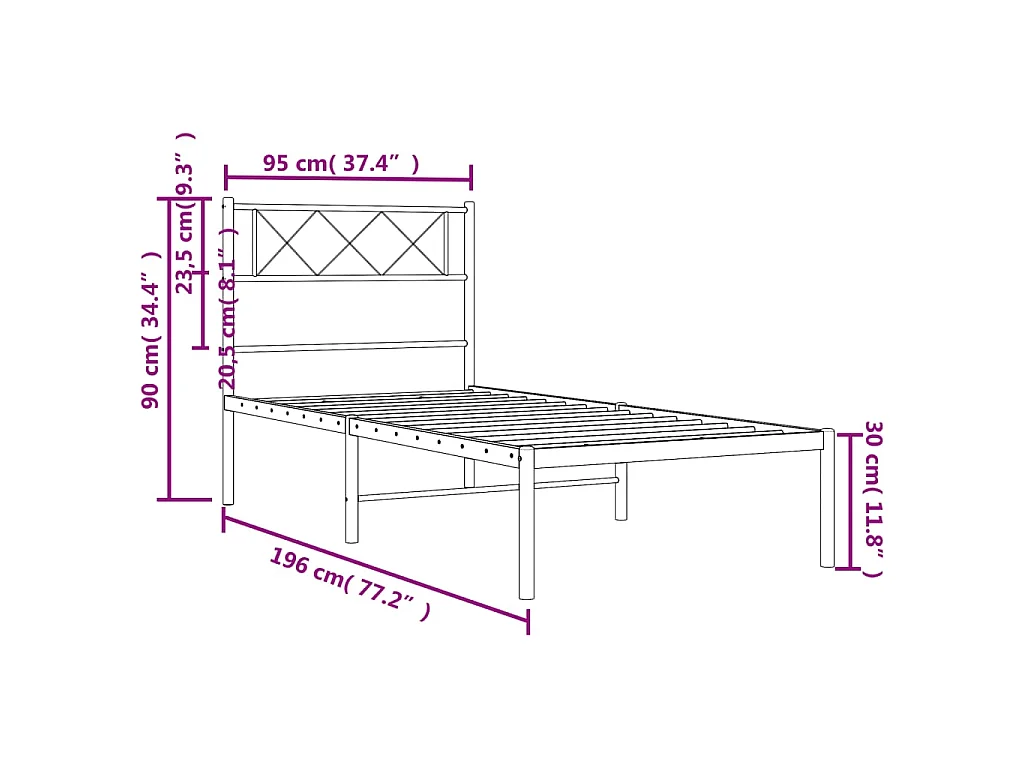 Bedframe met hoofdbord metaal zwart 90x190 cm