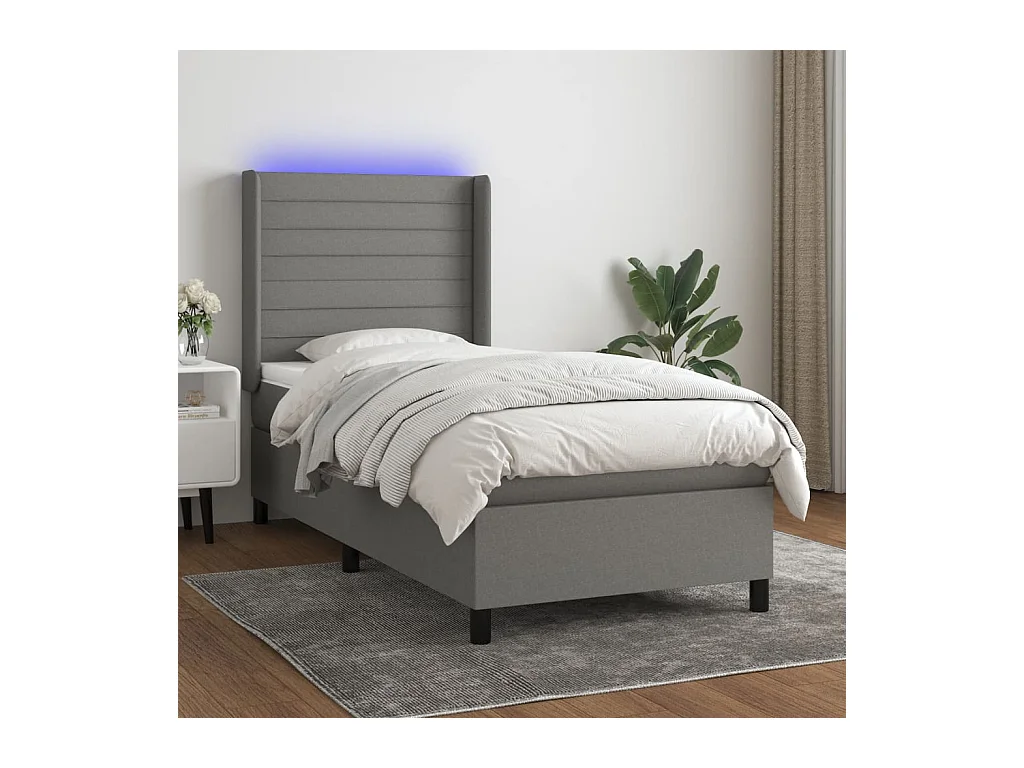 Sommier à lattes de lit matelas LED Gris foncé 90x190cm Tissu