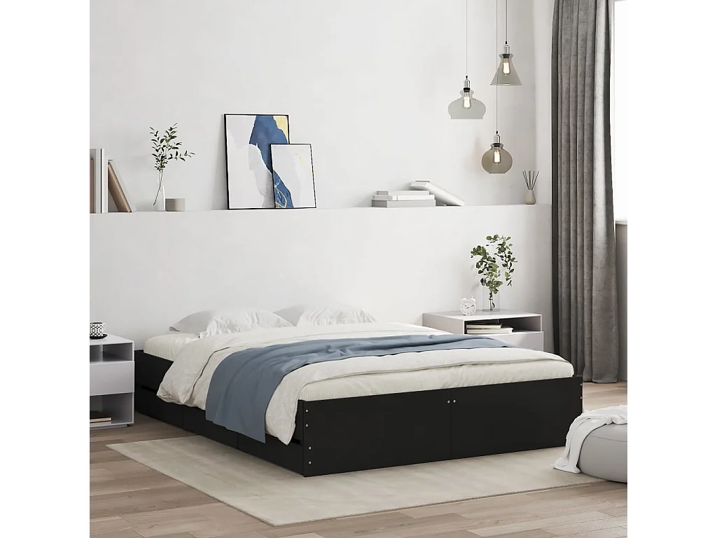 Cadre de lit avec tiroirs sans matelas noir 140x200 cm