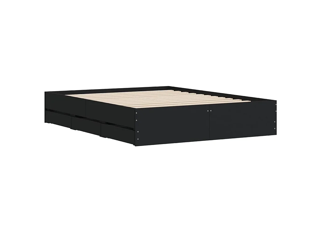 Cadre de lit avec tiroirs sans matelas noir 140x200 cm