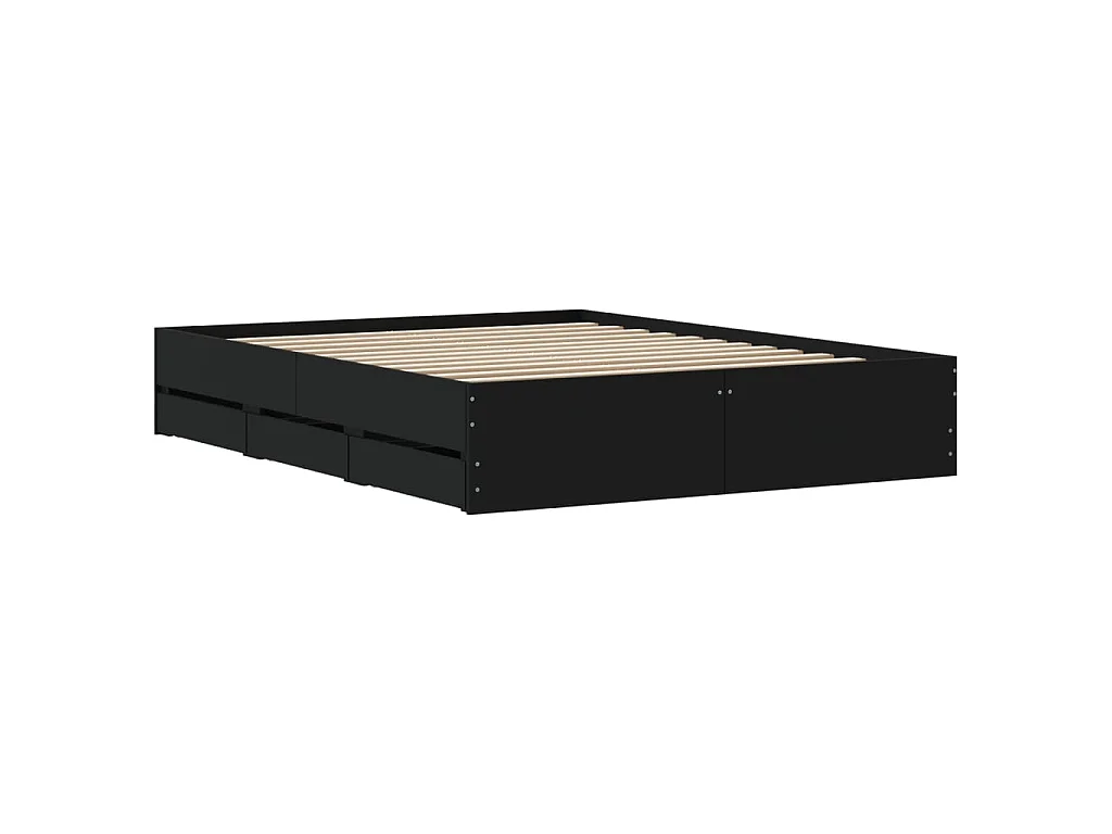 Cadre de lit avec tiroirs sans matelas noir 140x200 cm
