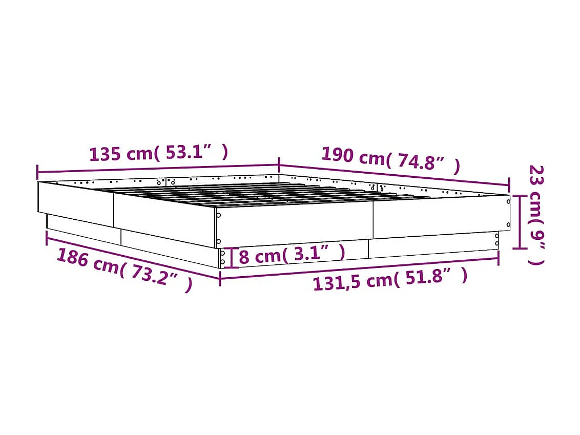 Bettgestell mit LED Sonoma-Eiche 135x190 cm