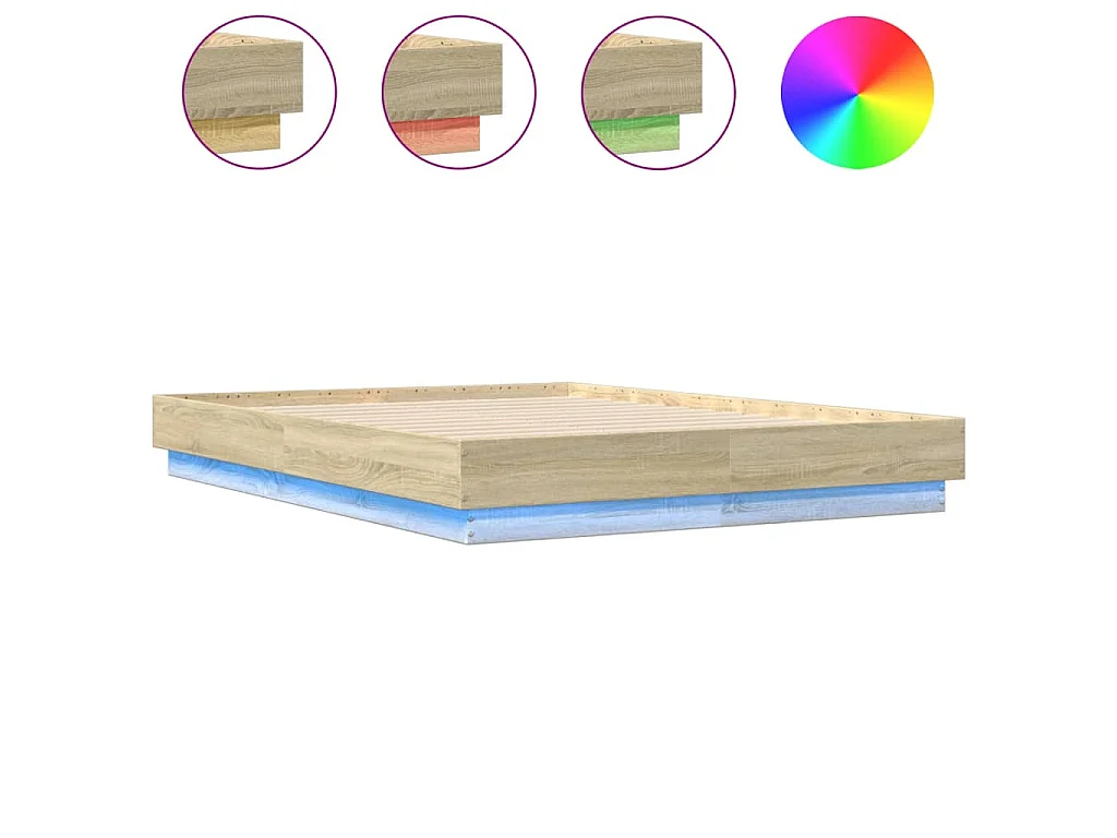 Bettgestell mit LED Sonoma-Eiche 135x190 cm