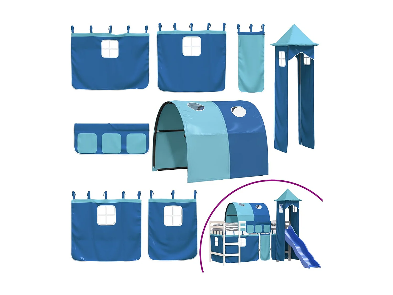 Kinderhochbett mit Turm Blau 80x200 cm Massivholz Kiefer