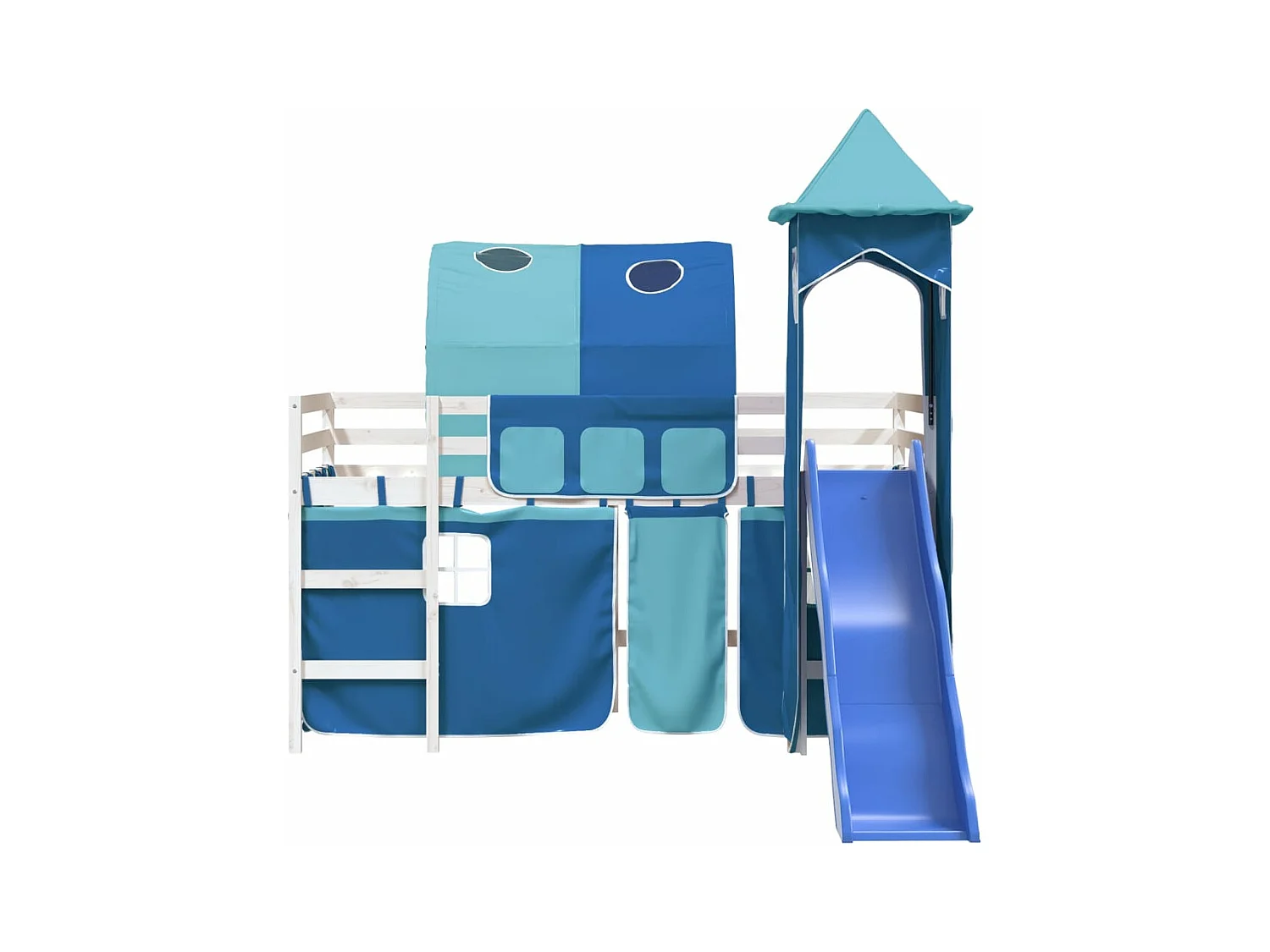 Letto a Soppalco con Torre Bambini Blu 80x200cm Massello Pino