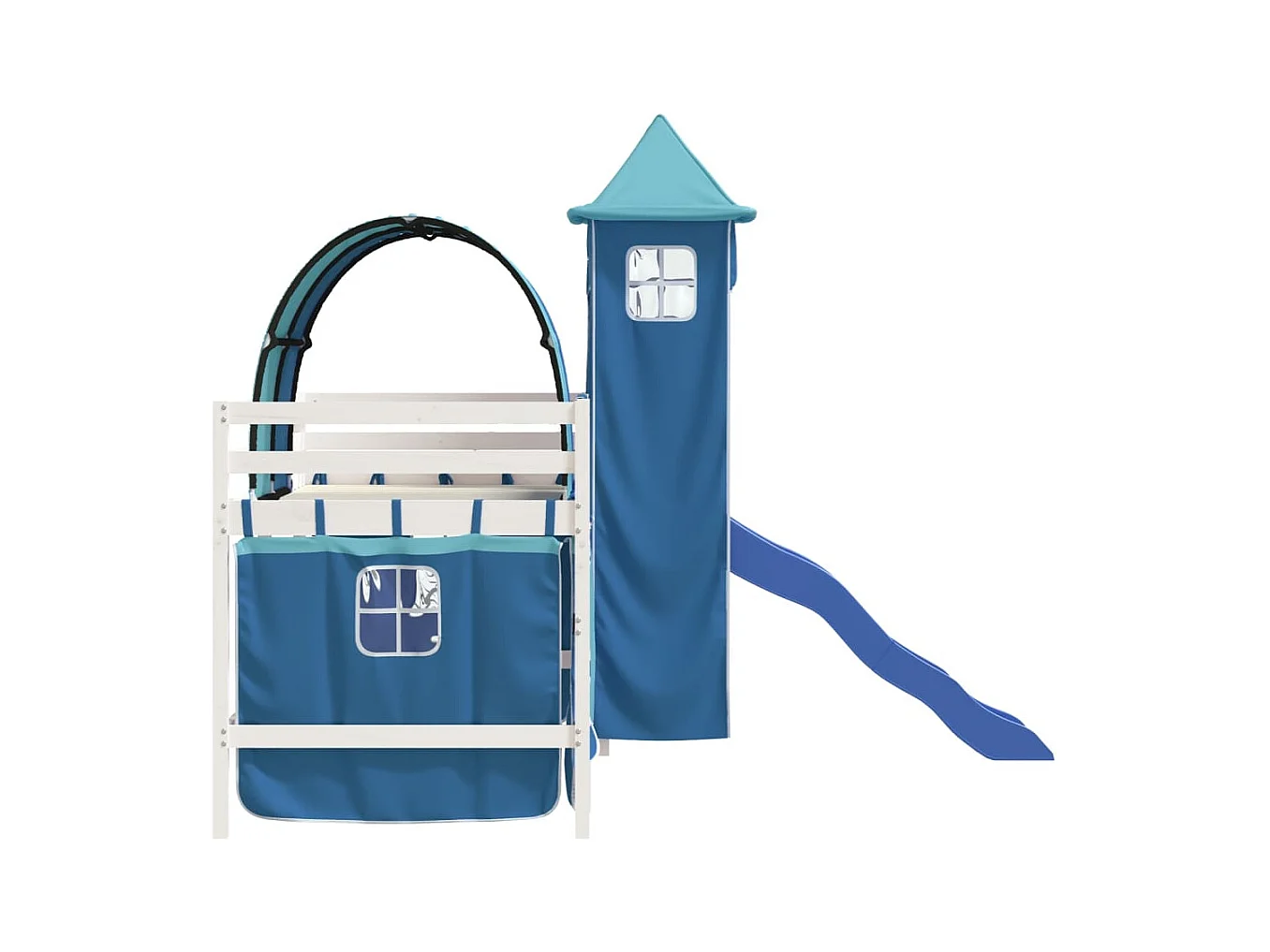 Letto a Soppalco con Torre Bambini Blu 80x200cm Massello Pino