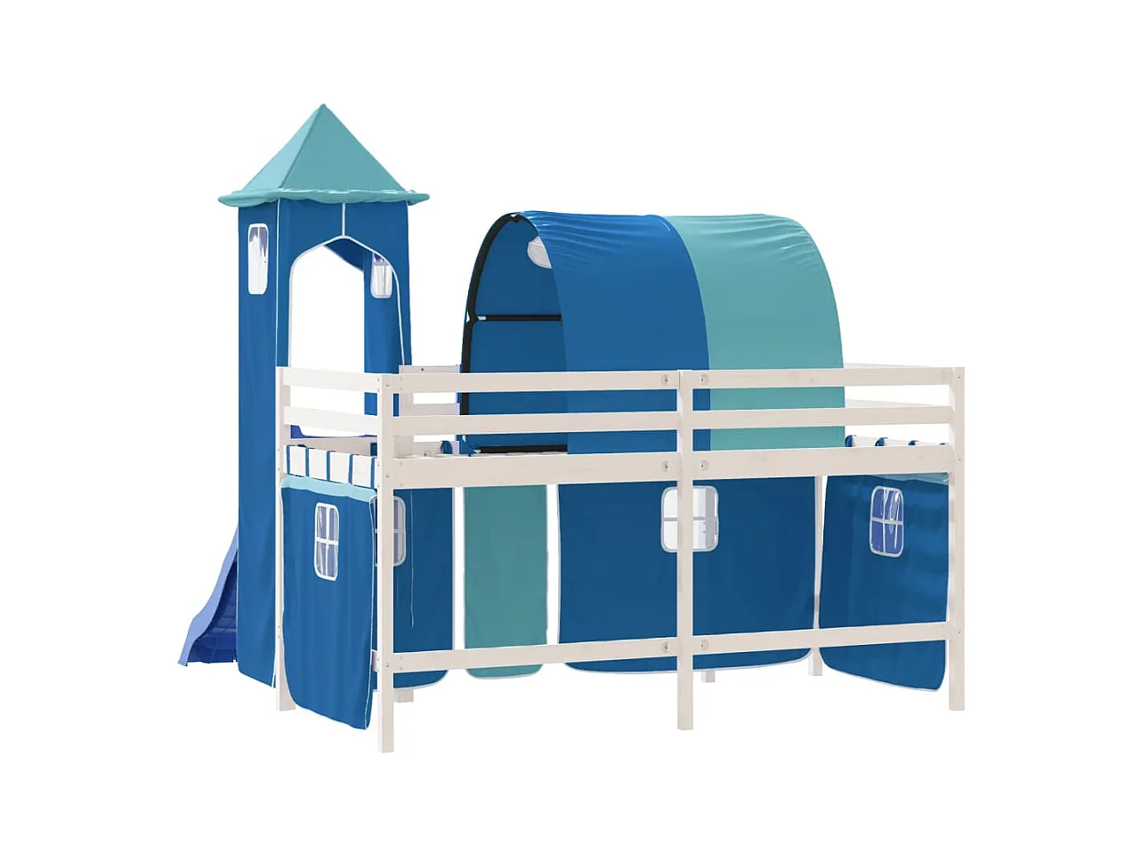Letto a Soppalco con Torre Bambini Blu 80x200cm Massello Pino