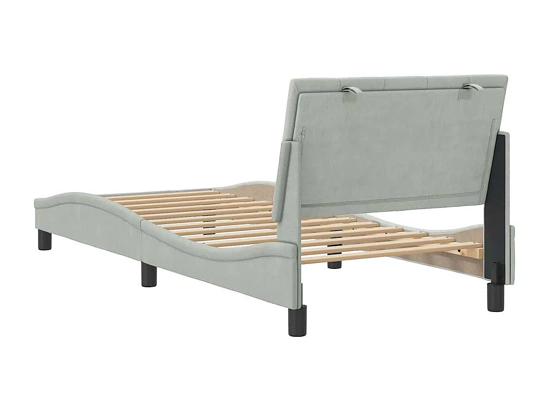 Cadre de lit sans matelas Hanko gris clair 90x200 cm velours