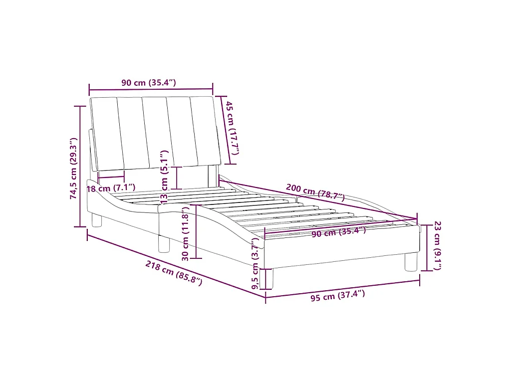 Cadre de lit sans matelas Hanko gris clair 90x200 cm velours