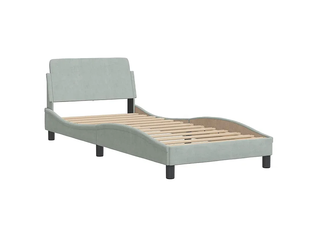 Cadre de lit sans matelas Hanko gris clair 90x200 cm velours