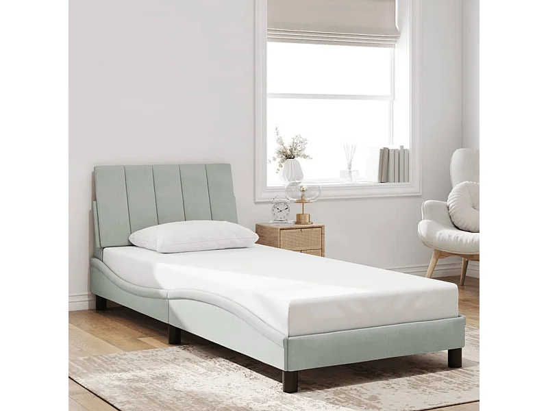 Cadre de lit sans matelas Hanko gris clair 90x200 cm velours