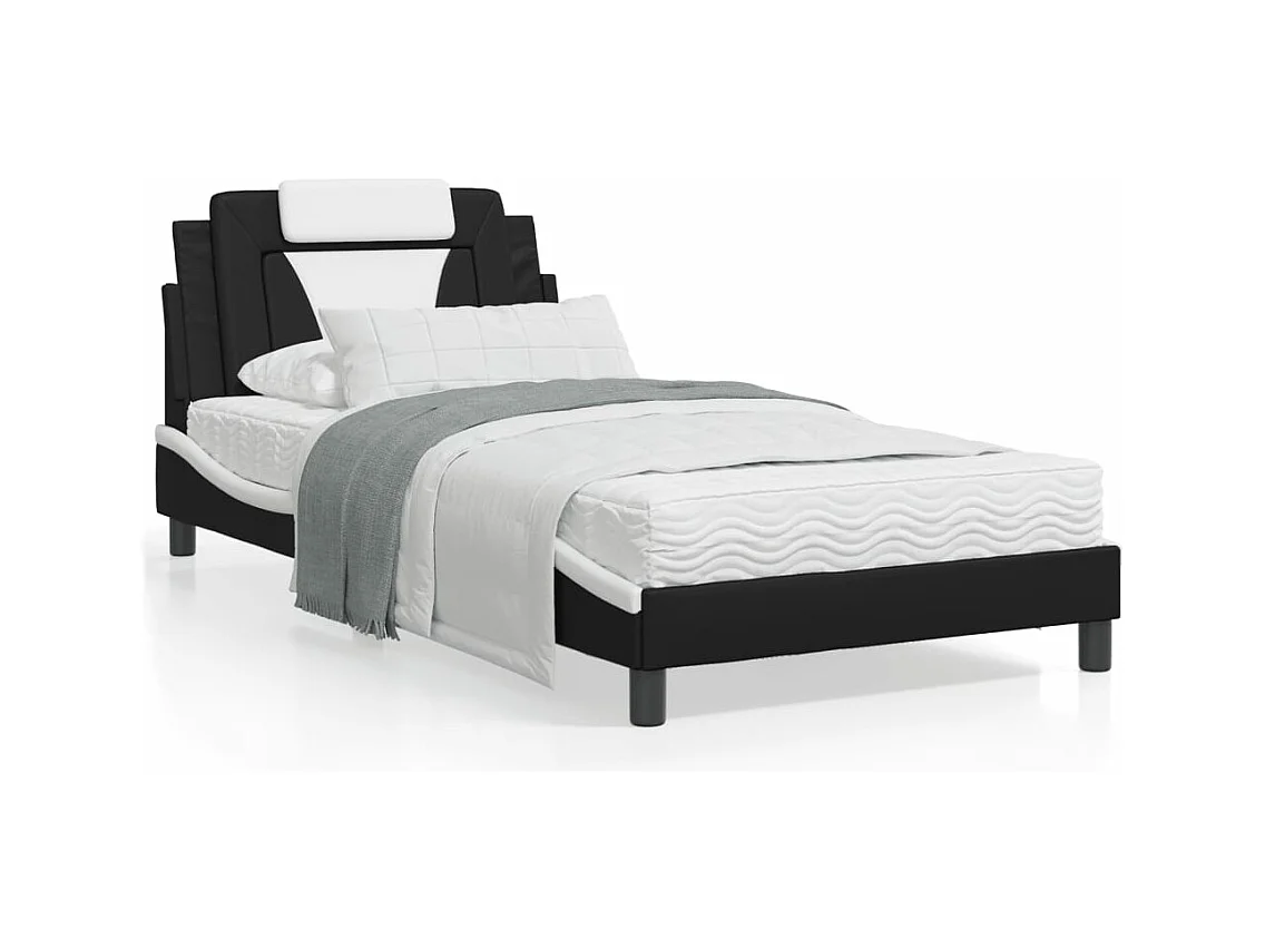 Lit avec matelas noir et blanc 100x200 cm similicuir