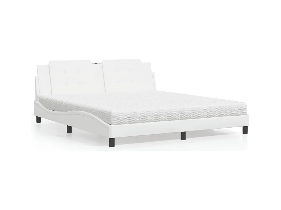 Lit avec matelas blanc 180x200 cm similicuir