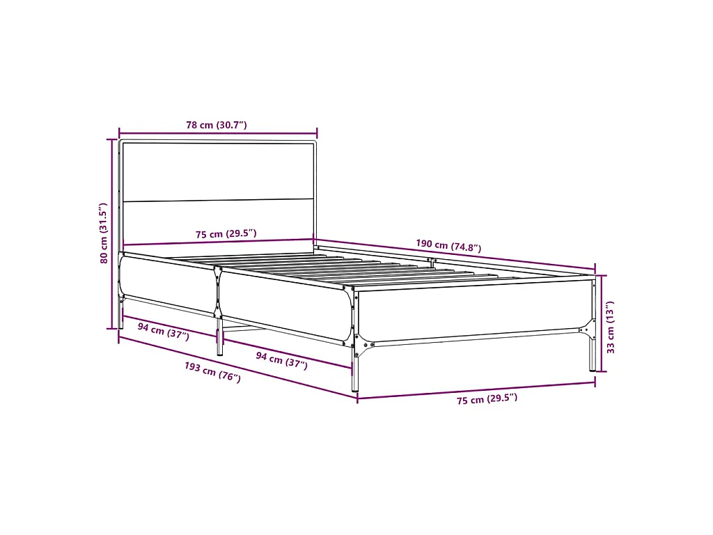 Cadre de lit sans matelas chêne marron 75x190 cm