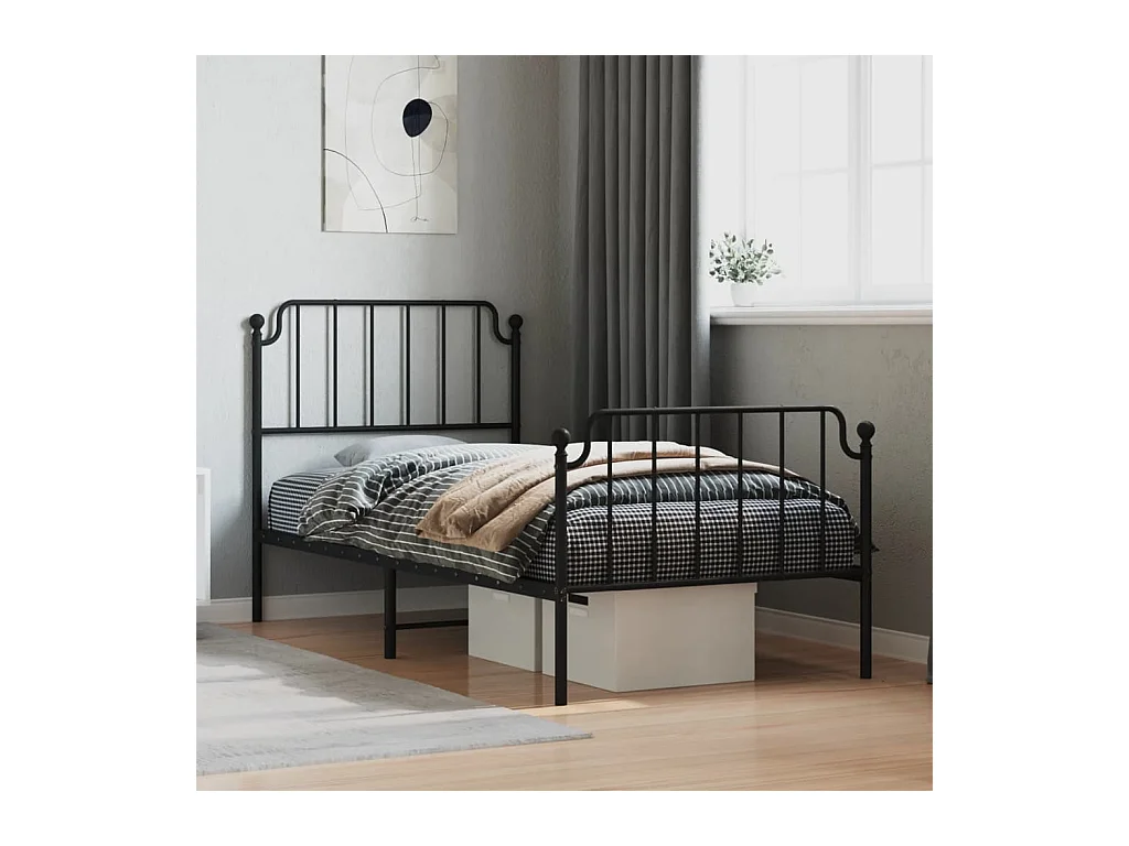 Cadre de lit métal sans matelas avec pied de lit noir 90x200 cm