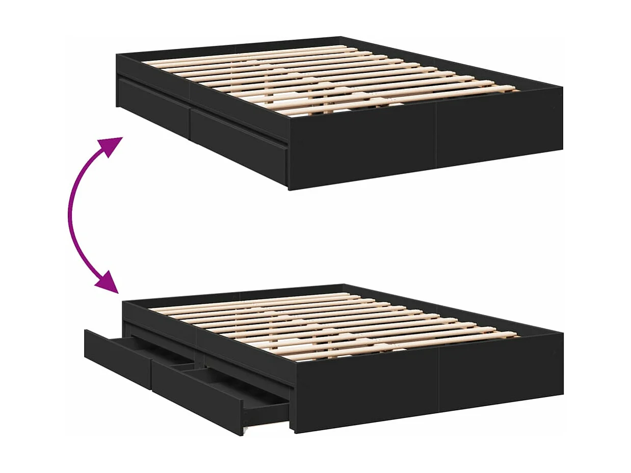 Cadre de lit avec tiroirs sans matelas noir 120x190 cm