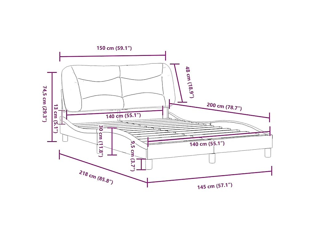 Bedframe zonder matras "Hvar" stof donkergrijs 140x200 cm