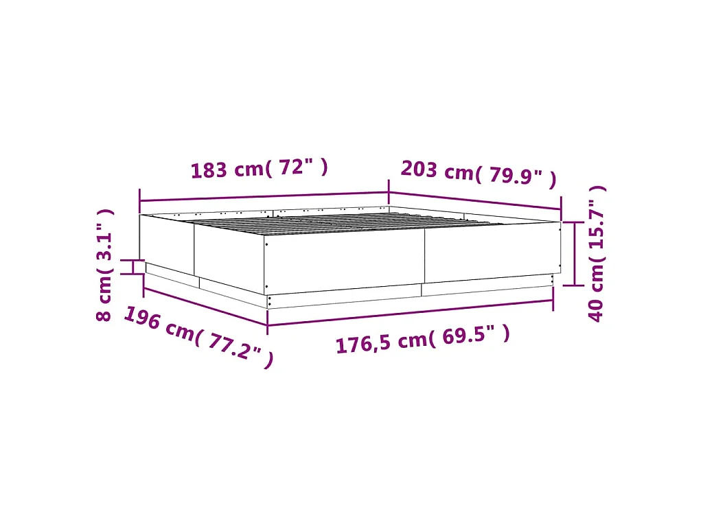 Cadre de lit sans matelas sonoma gris 180x200 cm