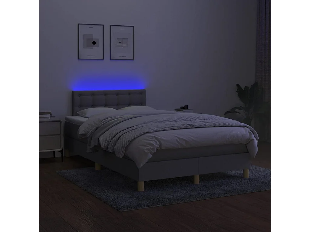 Cama box spring con colchón y LED tela gris claro 120x190 cm
