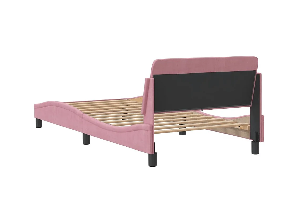 Cadre de lit avec tête de lit Dover rose 100x200cm velours