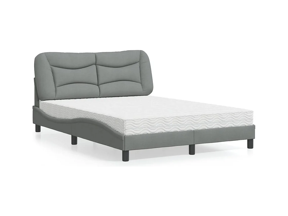 Lit avec matelas gris clair 140x190 cm tissu