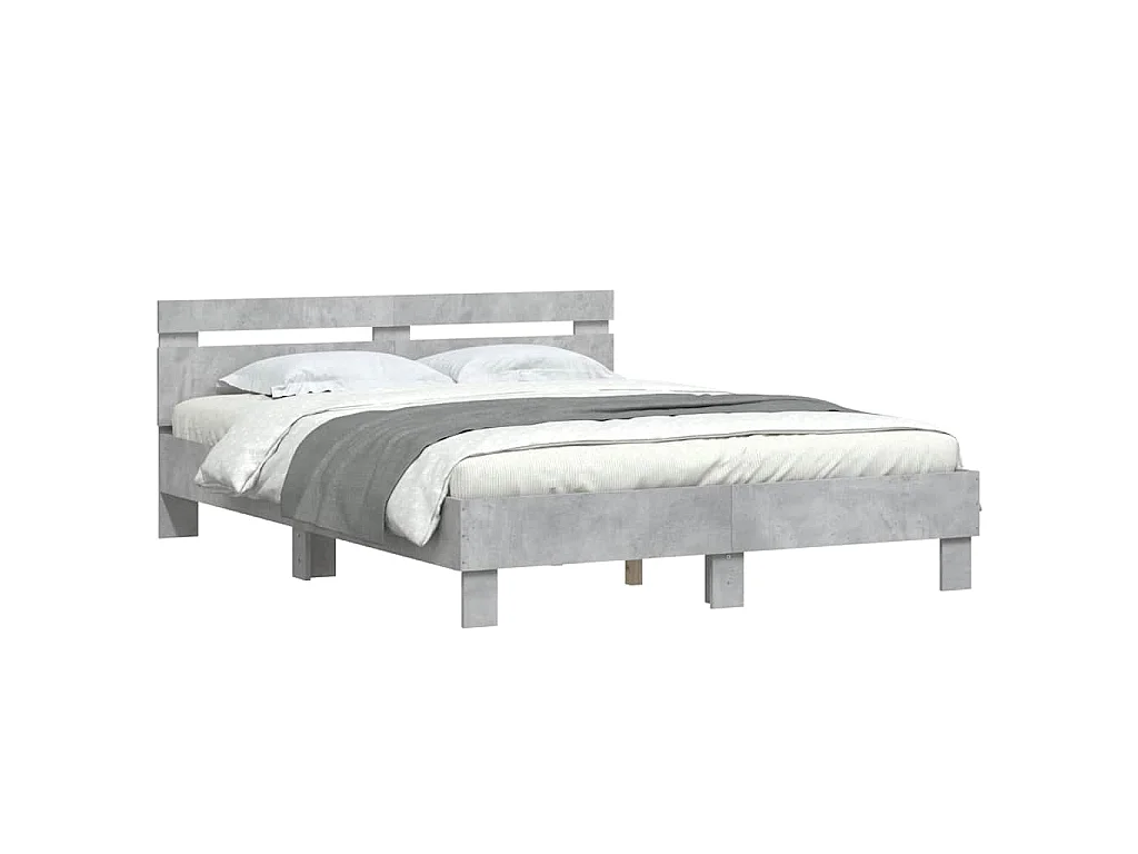 Cama con cabecero madera de ingeniería gris hormigón 140x200 cm