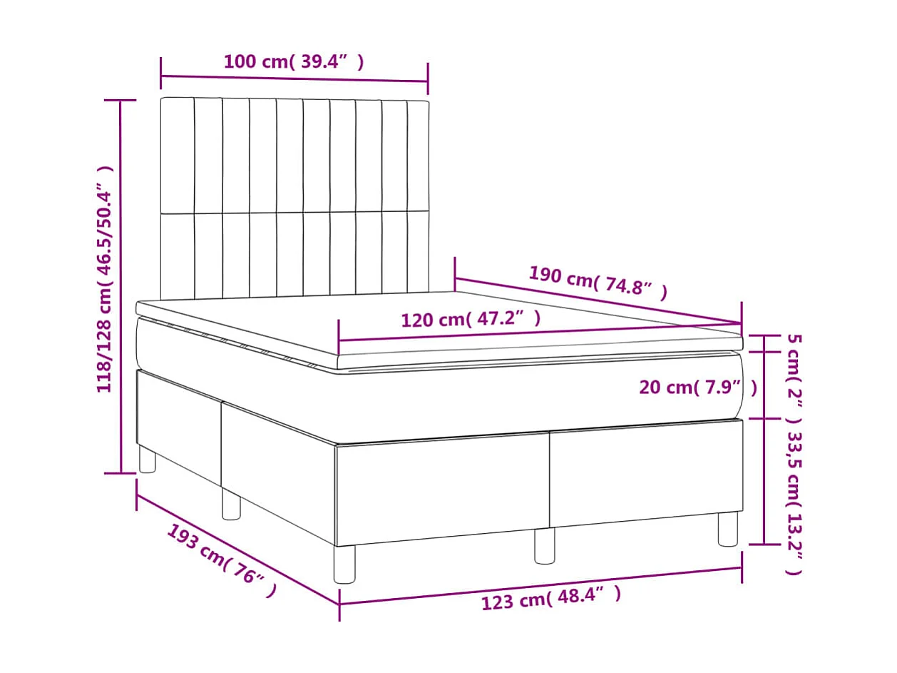 Letto a Molle Materasso e LED MarroneScuro 120x190cm in Tessuto