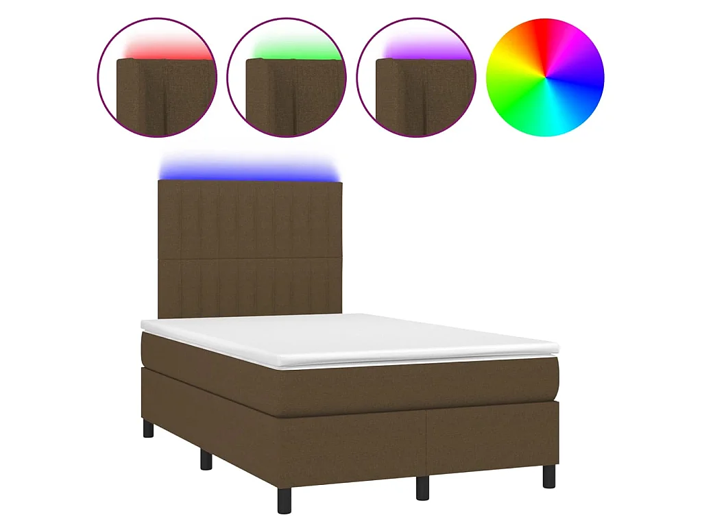 Cama box spring con colchón y LED tela marrón oscuro 120x190 cm