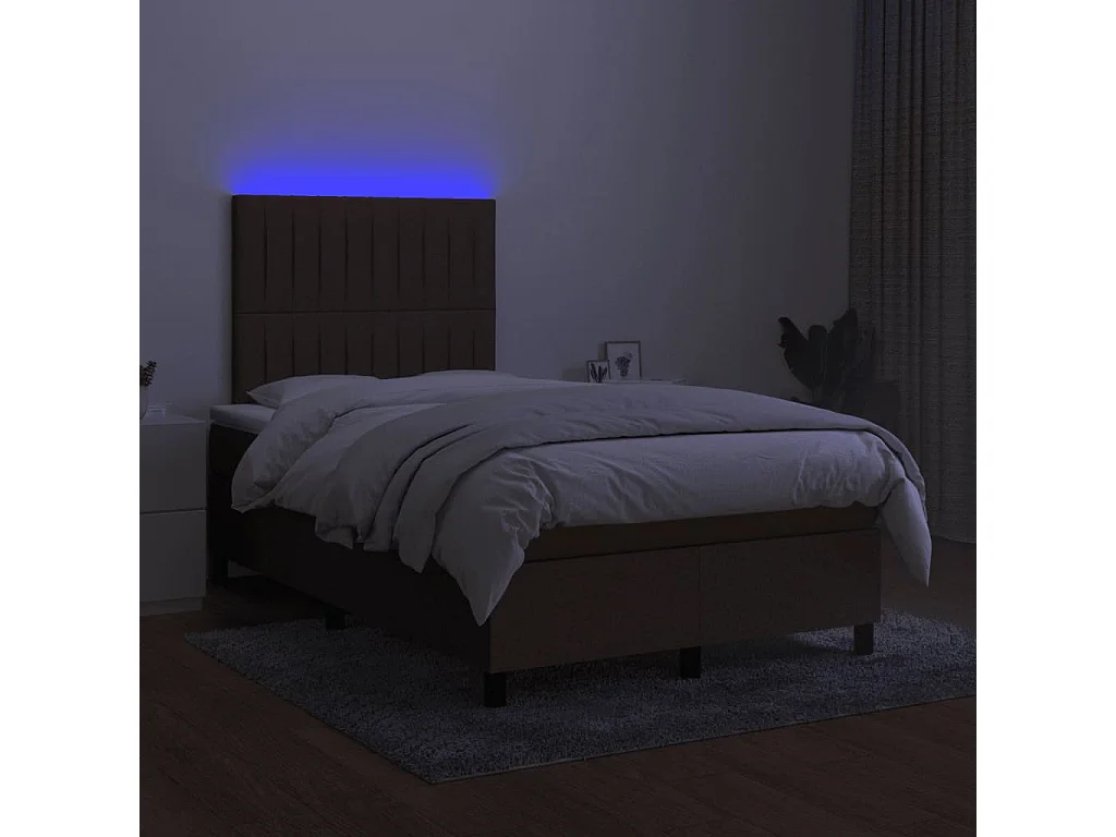 Cama box spring con colchón y LED tela marrón oscuro 120x190 cm