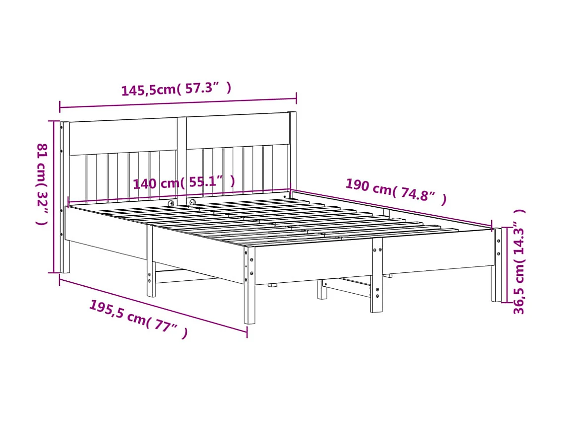 Massivholzbett ohne Matratze Weiß 140x190 cm Kiefernholz