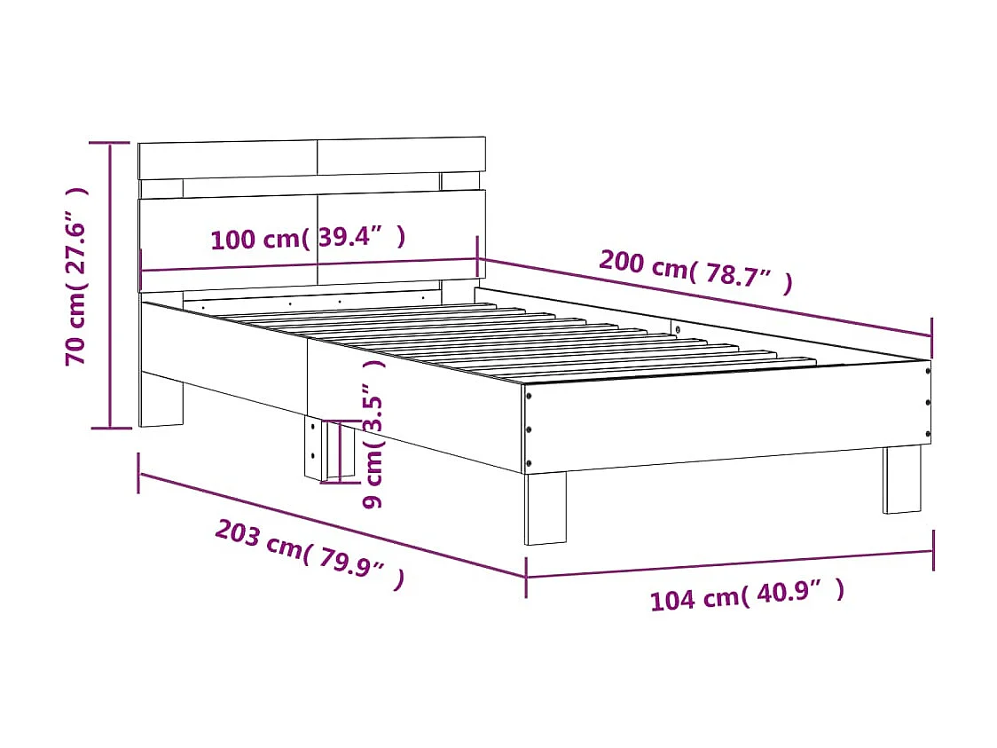 Bedframe met hoofdbord zonder matras bruin eiken 100x200 cm