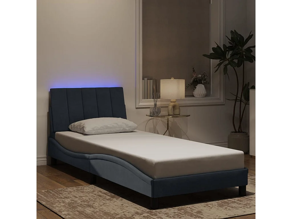 Cadre de lit avec LED sans matelas Hanko gris foncé 90x200 cm velours