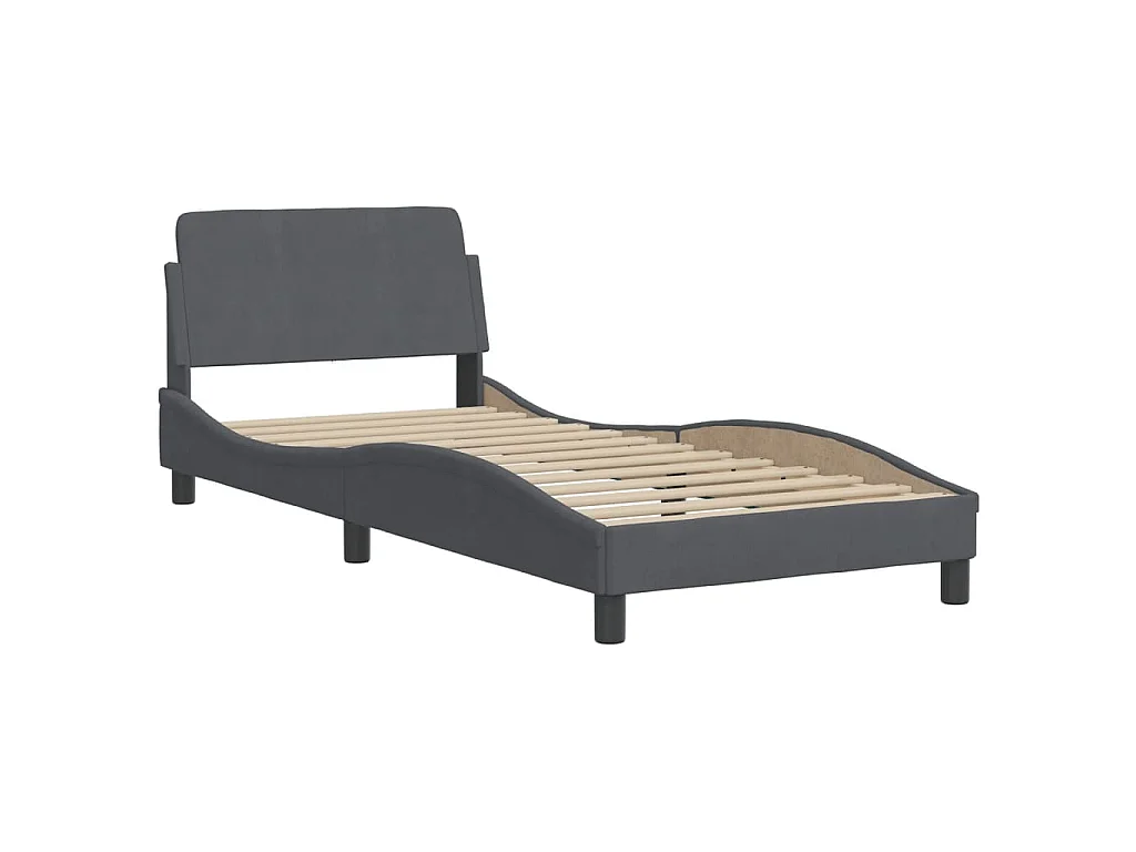 Estrutura de cama com LED sem colchão Hanko 90x200 cm veludo cinza-escuro