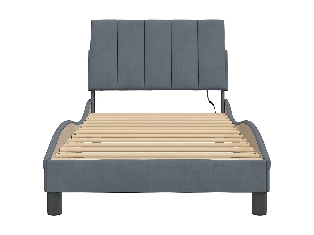 Estrutura de cama com LED sem colchão Hanko 90x200 cm veludo cinza-escuro