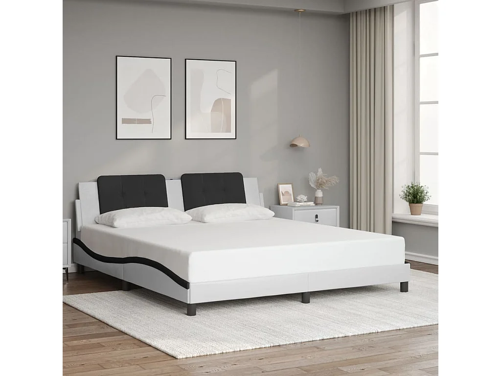 Bedframe met LED zonder matras "Zadar" wit en zwart 180x200 cm