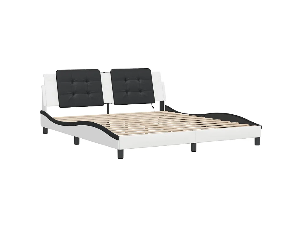 Cadre de lit avec LED sans matelas Zadar blanc et noir 180x200 cm