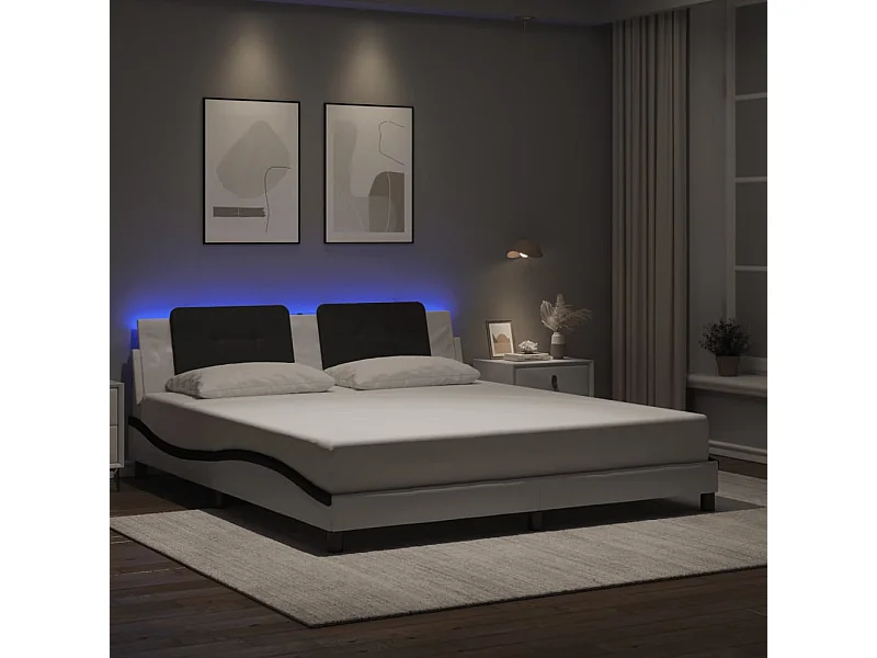 Estructura de cama con LED sin colchón Zadar blanco negro 180x200 cm