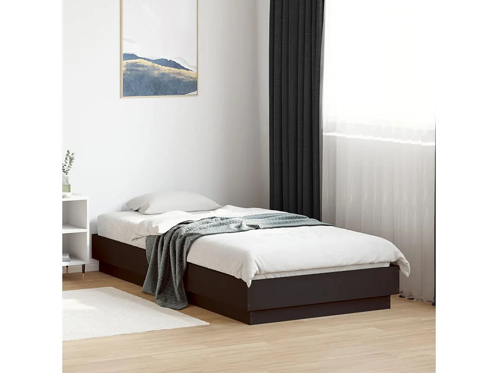 Bedframe bewerkt hout zwart 75x190 cm