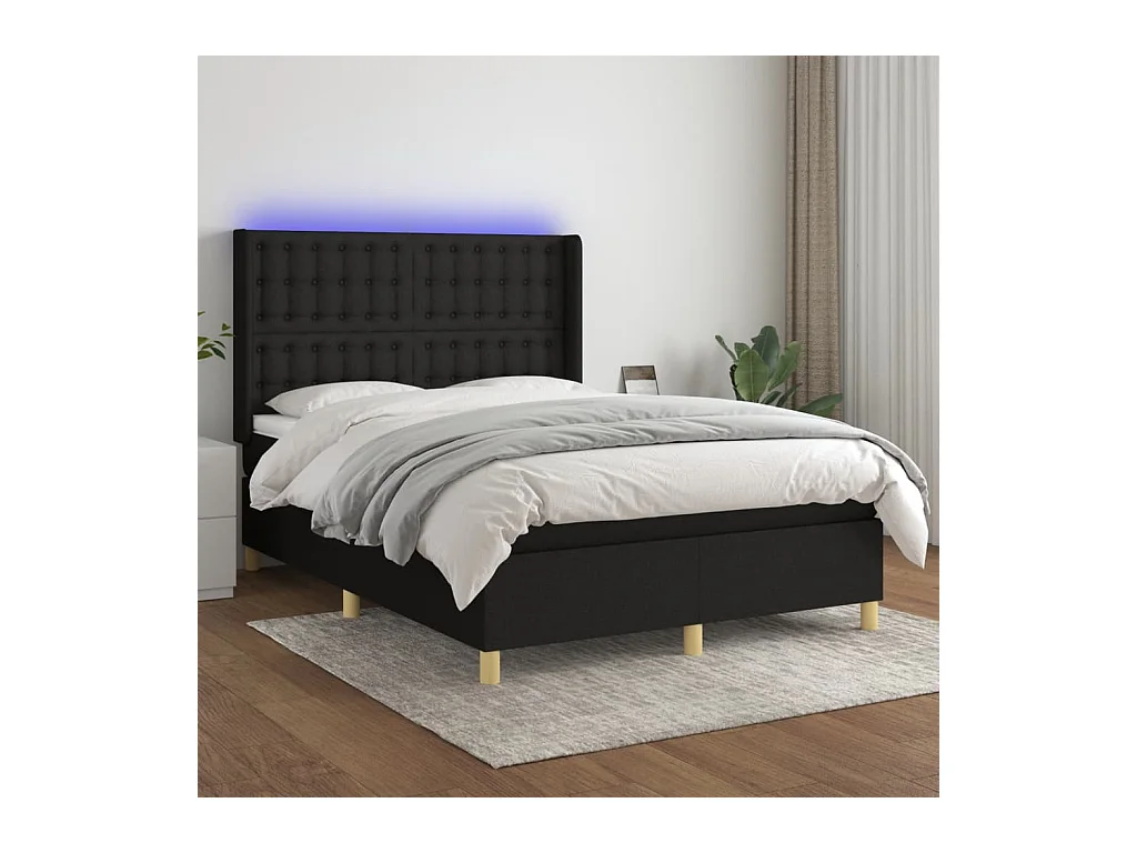 Sommier à lattes de lit matelas et LED Noir 140x190 cm Tissu