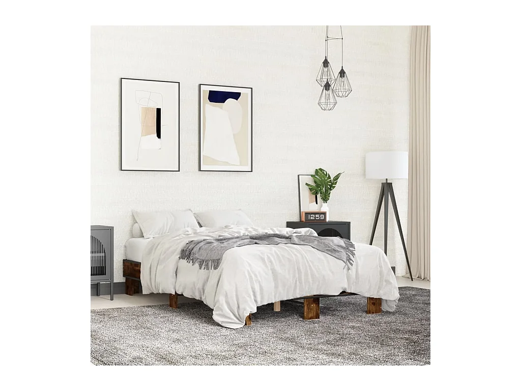 Cadre de lit sans matelas chêne fumé 135x190 cm