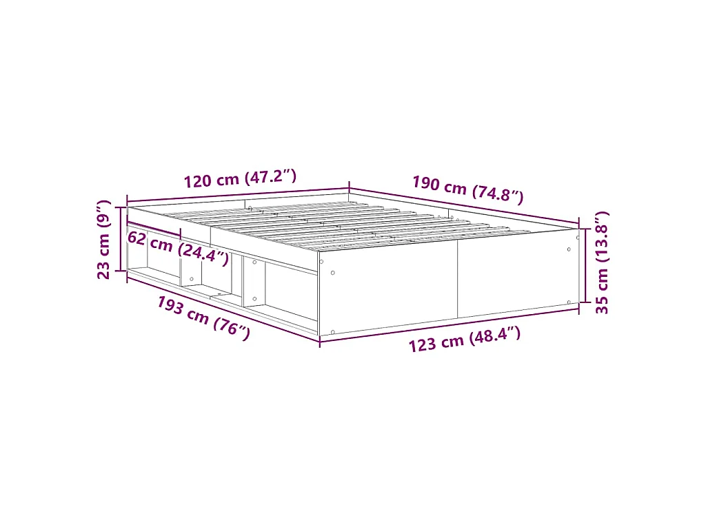 Cadre de lit sans matelas blanc 120x190 cm