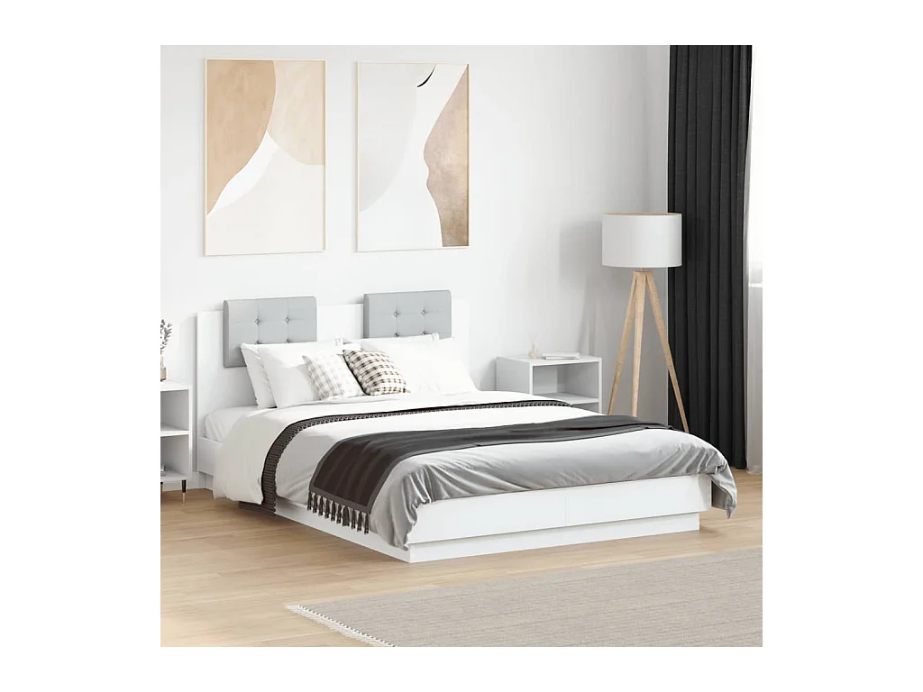 Cadre de lit avec LED sans matelas blanc 135x190 cm