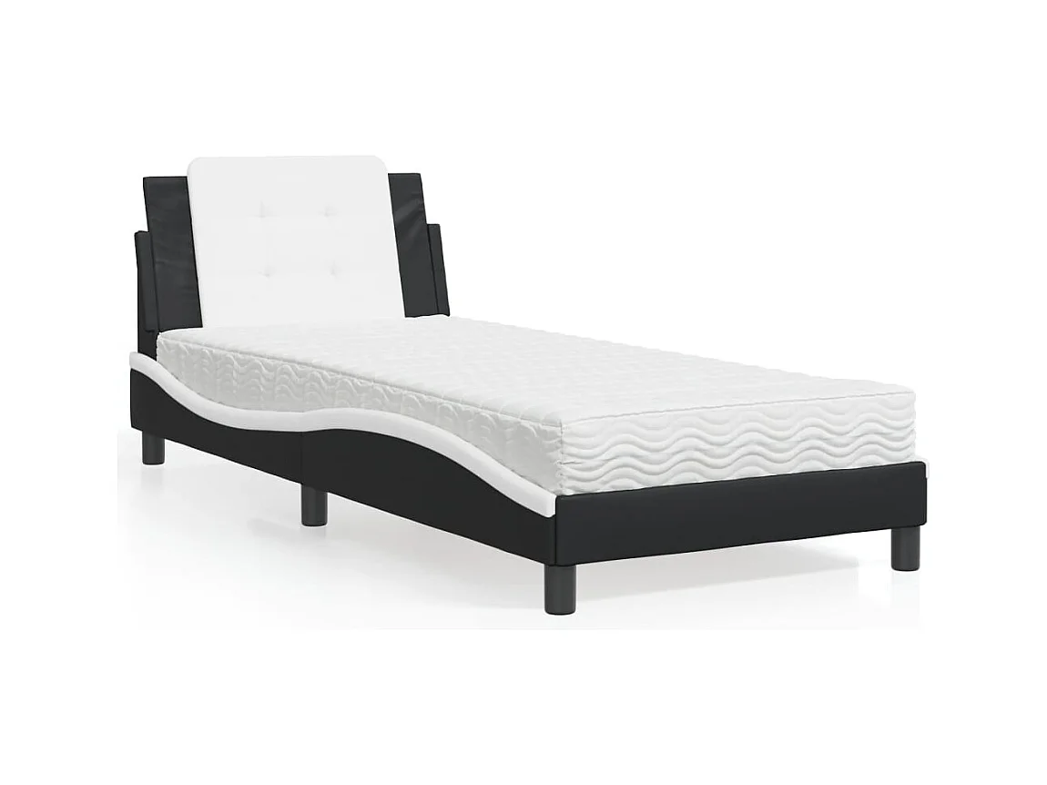 Lit avec matelas noir et blanc 90x190 cm similicuir