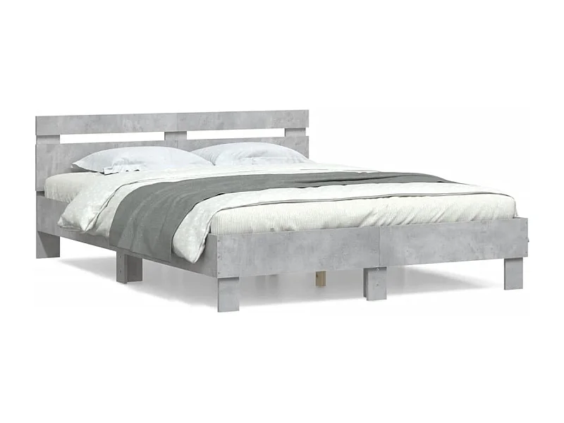 Cama con cabecero madera de ingeniería gris hormigón 150x200 cm