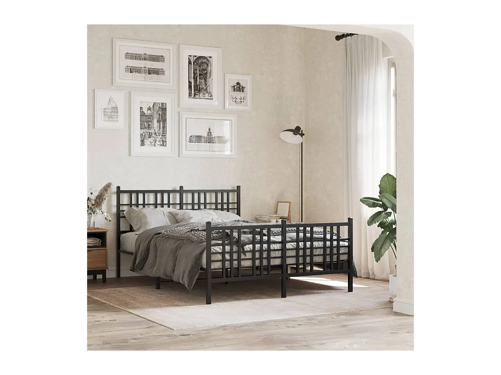 Cadre de lit métal sans matelas avec pied de lit noir 140x200cm