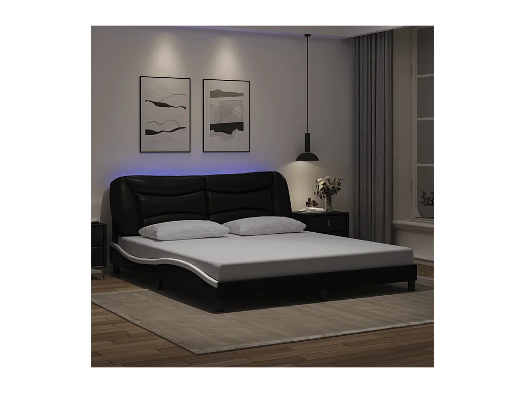 Bettgestell mit LED Schwarz und Weiß 180x200 cm Kunstleder